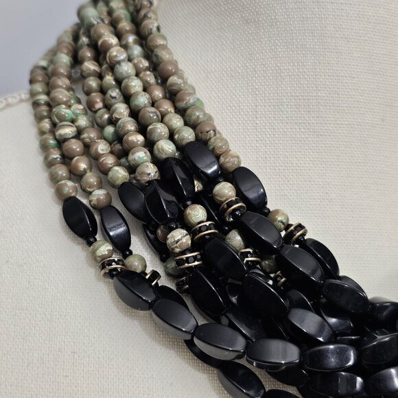 Angela Caputi FIOCCHI Italy Rhyolite Jasper And Black Multi Strand Necklace - Picture 8 of 9